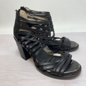 Freebird By Steven FB-WING Sandals Black Block Heel Leather Size 7 Cage Ankle